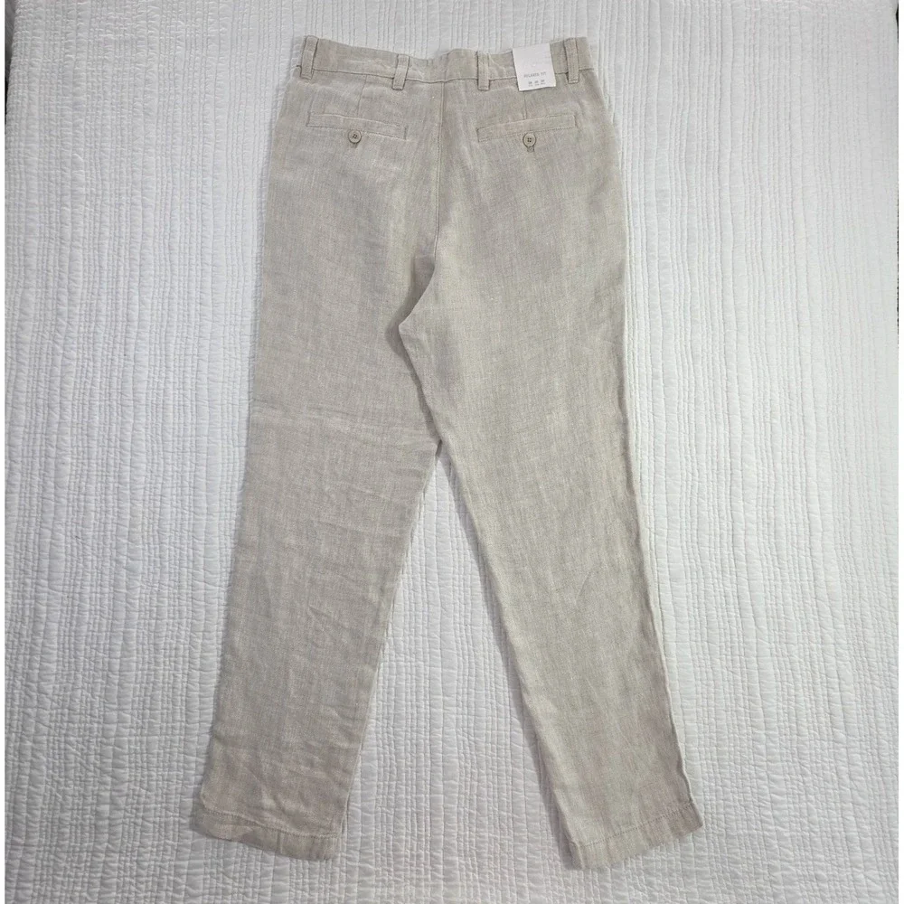 Zara 100% Linen Pants Mens 30x28 Natural Beige Pleated Chino Relaxed Fit NWT